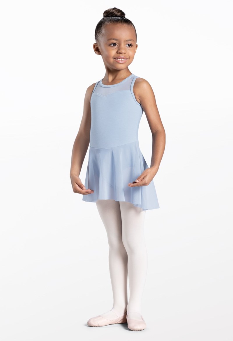 Light Blue Kids Cotton High-Low Dress