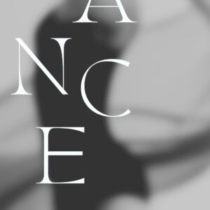 Blurred grayscale image of a dancer mid-motion with bold text: DANCE. Smaller text at the bottom promotes Adult Class - Ballet/Contemporary! Wednesdays 9:30 AM.
