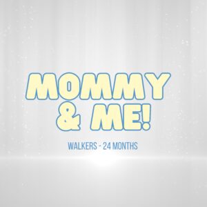 Text in large yellow and blue letters reads Ballet/Acro Summer Sessions! with smaller blue text below that says Walkers - 24 months on a light, sparkly background.