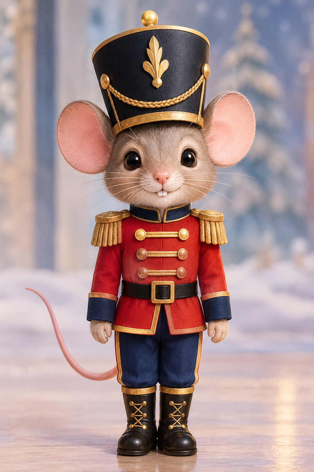 Parade Mouse Package (Ages 2-7) 1 Parade Mouse figurine dressed in a red and blue toy soldier uniform with a tall, ornate hat.